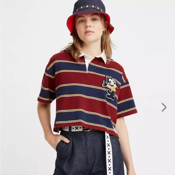 Levi’s Felix the Cat striped cropped collared shirt 100% cotton - Picture 1 of 8